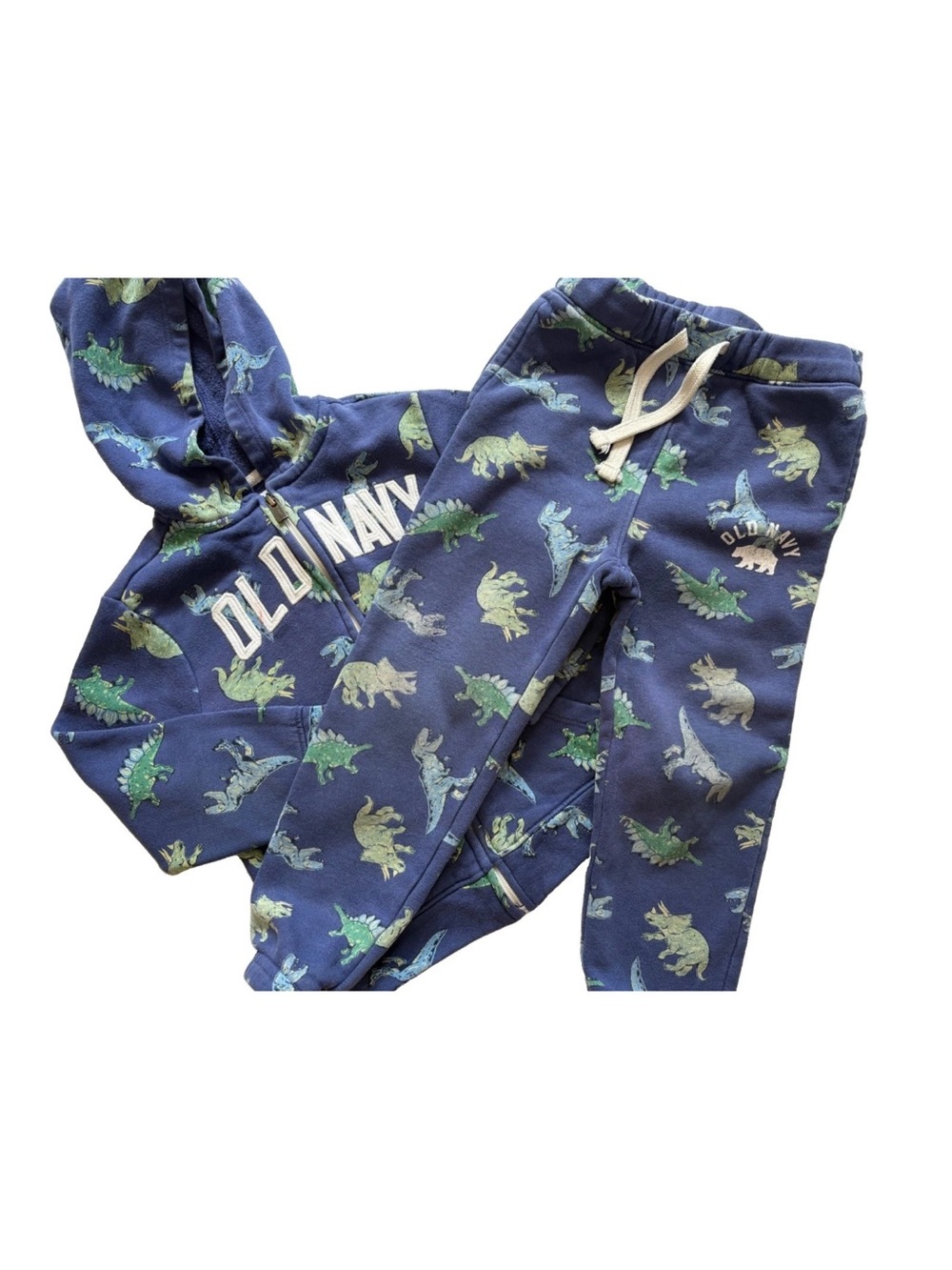 Old Navy 4T Sweatsuit Navy Blue Dino Print Logo Full Zip Hooded Sweatshirt Set